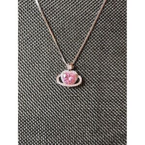 Pink Heart Planet Orb Pendant Necklace Sterling Silver Box Chain Adjustable